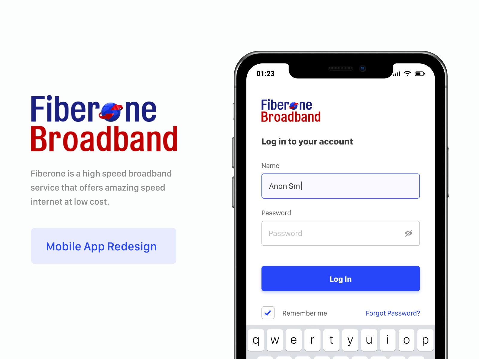 FiberOne login screen