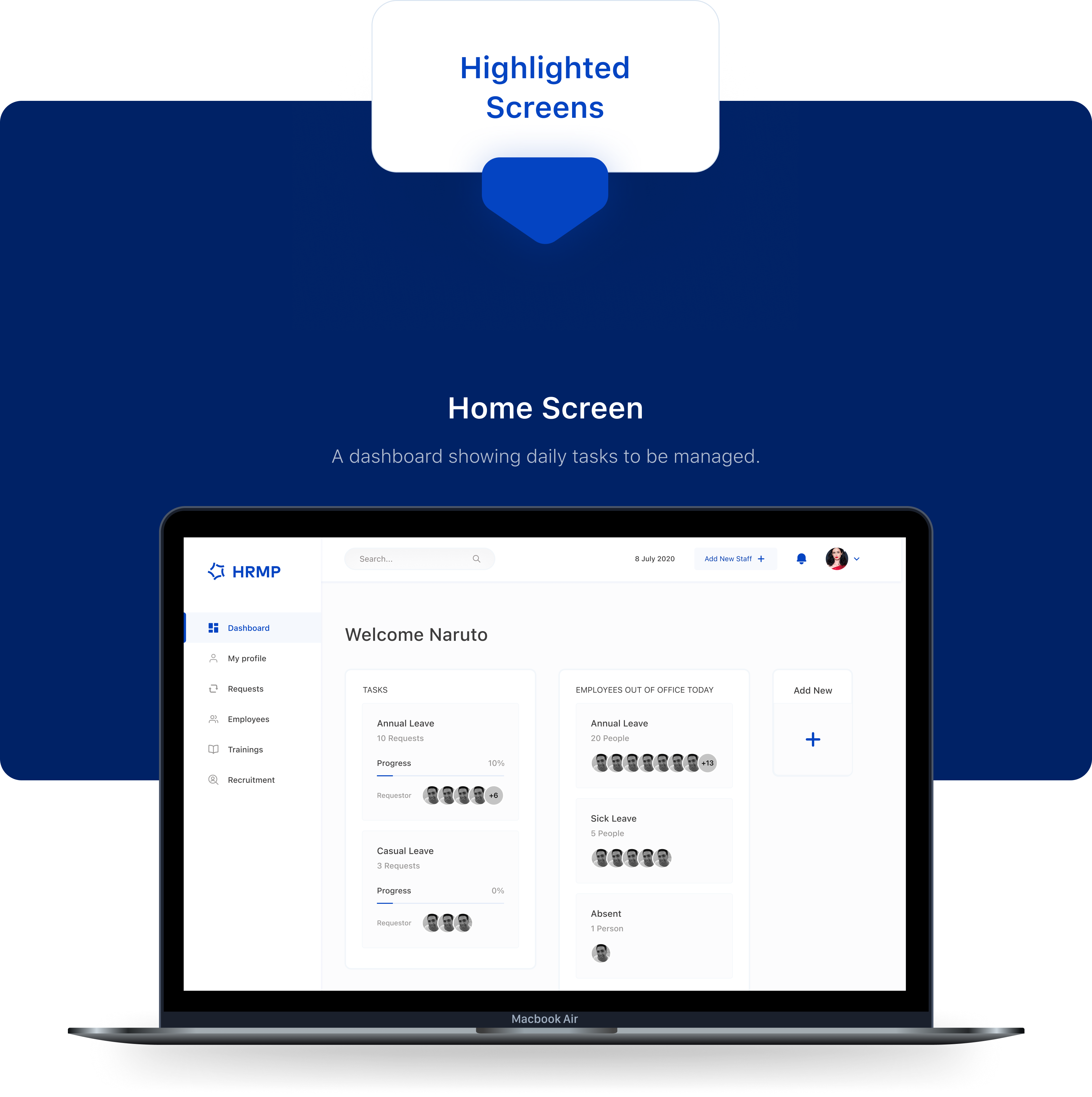 HRMP home screen